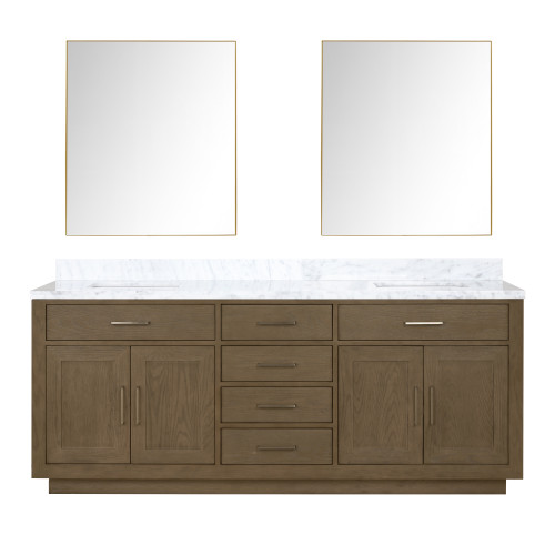 Lexora LVA80DR110 Abbey 80 inch W Grey Oak Double Sink Vanity Cabinet, Carrara Marble Top, and 36 in Mirrors