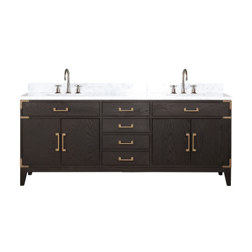 Lexora LVL80DK101 Laurel 80 inch W Brown Oak Double Sink Vanity Cabinet, Carrara Marble Top, and Faucet Set
