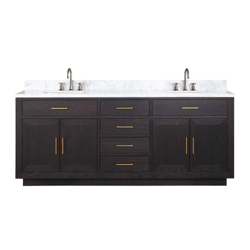 Lexora LVA80DJ101 Abbey 80 inch W Black Oak Double Sink Vanity Cabinet, Carrara Marble Top, and Faucet Set