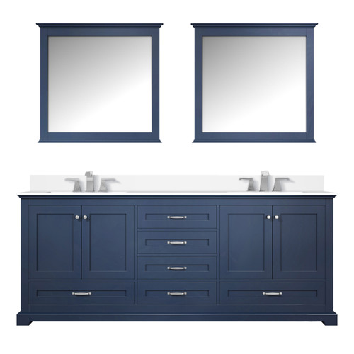 Lexora Dukes 80 in. W Navy Blue Double Sink Vanity Cabinet, Cultured Marble Top, Faucet Set, and 30 in. Mirrors