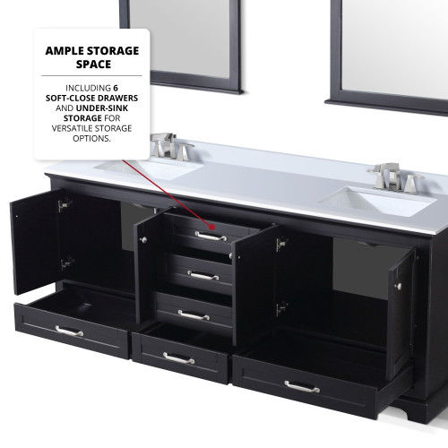 Lexora  LVD80DG311 Dukes 80 in. W x 22 in. D Espresso Double Bath Vanity, Cultured Marble Top, Faucet Set, and 30 in. Mirrors