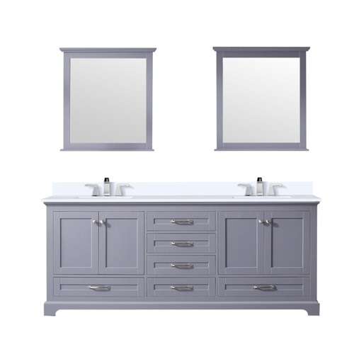 Lexora Dukes 80 in. W Dark Grey Double Sink Vanity Cabinet, Cultured Marble Top, Faucet Set, and 30 in. Mirrors