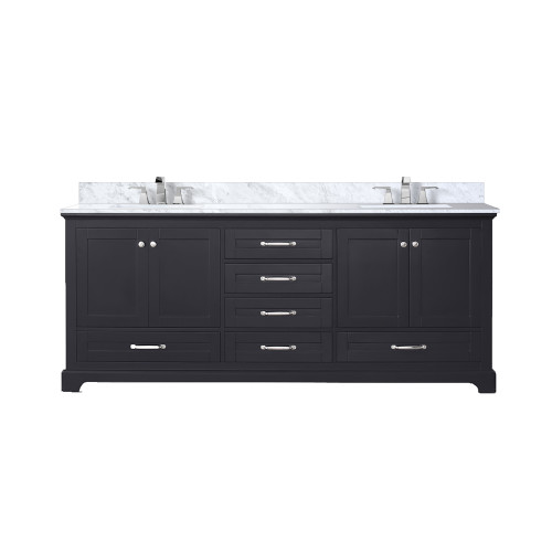 Lexora Dukes 80 in. W Espresso Double Sink Vanity Cabinet, Carrara Marble Top, and Faucet Set