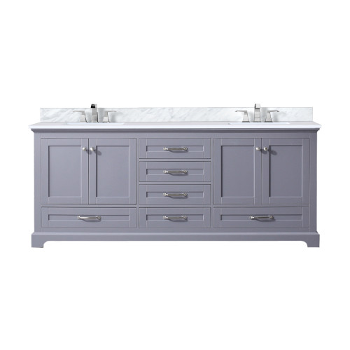 Lexora Dukes 80 in. W Dark Grey Double Sink Vanity Cabinet, Carrara Marble Top, and Faucet Set