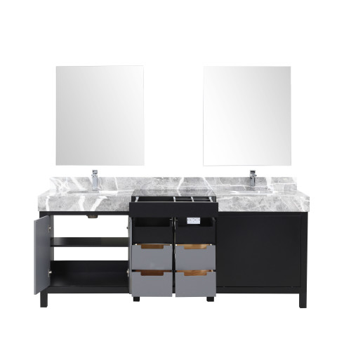 Lexora  LZ342280DLISM30 Zilara 80 in W x 22 in D Black and Grey Double Bath Vanity, Castle Grey Marble Top and 30 in Mirrors