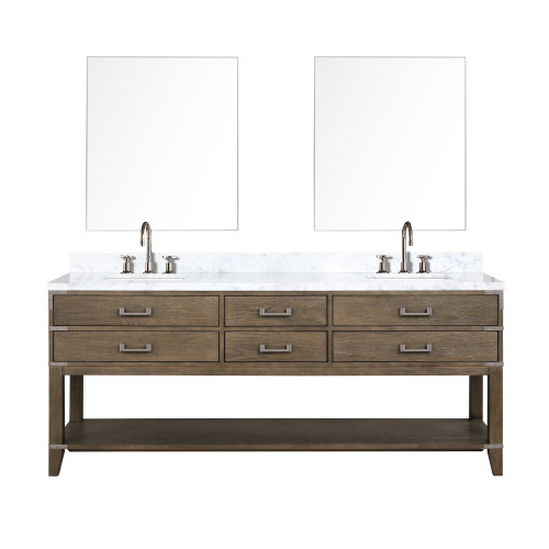 Lexora LVN80DR111 Norwalk 80 inch W Grey Oak Double Sink Vanity Cabinet, Carrara Marble Top, Faucet Set, and 36 in Mirrors