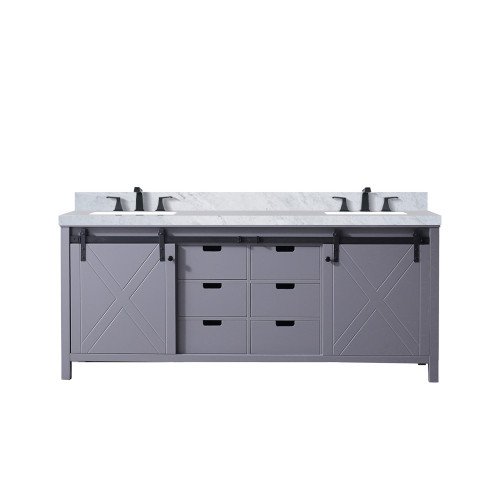 Lexora LVM80DB101 Marsyas 80 inch W Dark Grey Double Sink Vanity Cabinet, Carrara Marble Countertop and Faucet Set