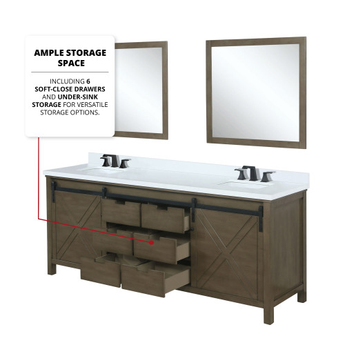 Lexora  LVM80DK201 Marsyas 80 in W x 22 in D Rustic Brown Double Bath Vanity, White Quartz Countertop and Faucet Set