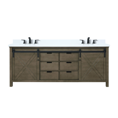 Lexora LVM80DK301 Marsyas 80 inch W Rustic Brown Double Sink Vanity Cabinet, Cultured Marble Countertop and Faucet Set