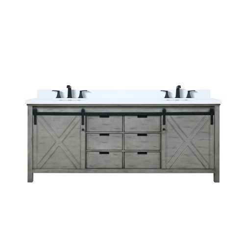 Lexora LVM80DH201 Marsyas 80 inch W Ash Grey Double Sink Vanity Cabinet, White Quartz Countertop and Faucet Set