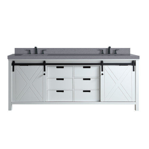 Lexora LVM80DA401 Marsyas 80 inch W White Double Sink Vanity Cabinet, Grey Quartz Countertop and Faucet Set