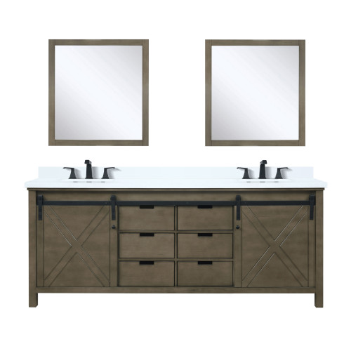 Lexora LVM80DK311 Marsyas 80 inch W Rustic Brown Double Sink Vanity Cabinet, Cultured Marble Countertop, Faucet Set and 30 in Mirrors