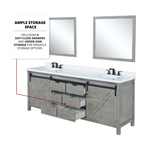 Lexora  LVM80DH311 Marsyas 80 in W x 22 in D Ash Grey Double Bath Vanity, Cultured Marble Countertop, Faucet Set and 30 in Mirrors
