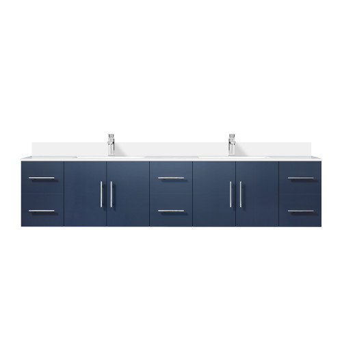 Lexora LVG84DE301 Geneva 84 in. W Navy Blue Wall Mount Double Sink Vanity Cabinet, Cultured Marble Top, and Faucet Set