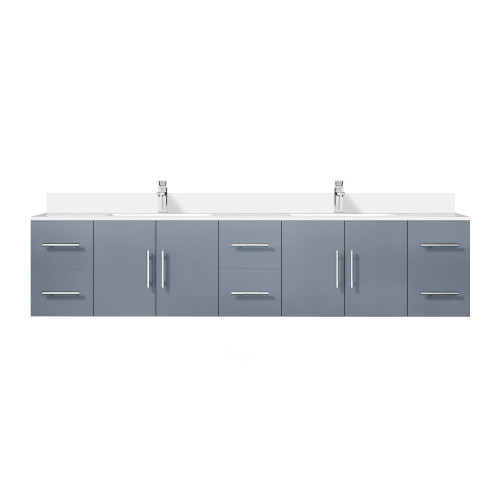 Lexora Geneva 84 in. W Dark Grey Wall Mount Double Sink Vanity Cabinet, Cultured Marble Top, and Faucet Set
