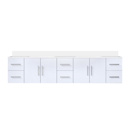 Lexora LVG84DM200 Geneva 84 in. W Glossy White Wall Mount Double Sink Vanity Cabinet and White Quartz Top