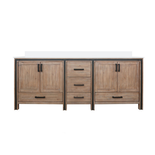 Lexora LVZV84DN200 Ziva 84 inch W Rustic Barnwood Double Sink Vanity Cabinet and White Quartz Top