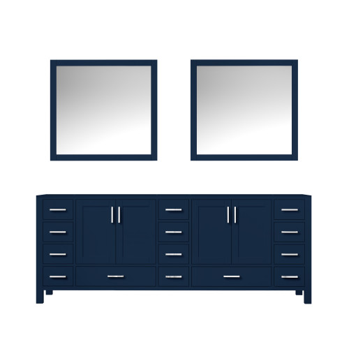 Lexora Jacques 84 in. W Navy Blue Double Sink Vanity Cabinet and 34 in. Mirrors