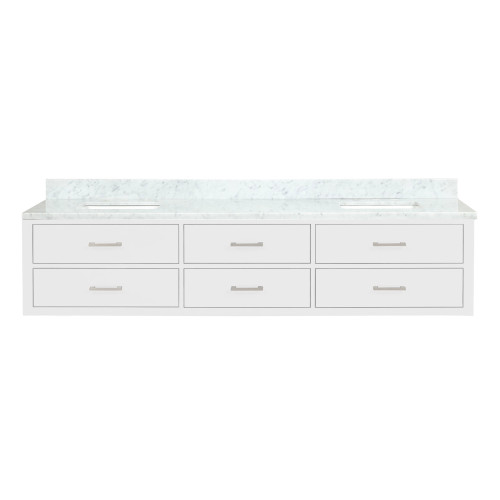 Lexora LVC84DA100 Castor 84 inch W White Double Sink Wall Hung Vanity Cabinet and Carrara Marble Top