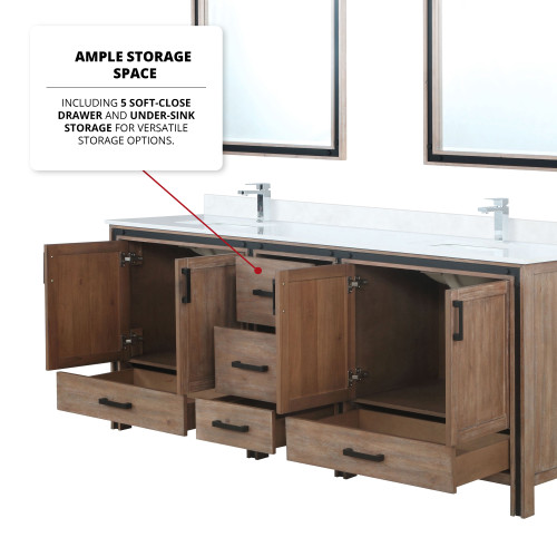 Lexora  LVZV84DN301 Ziva 84 in W x 22 in D Rustic Barnwood Double Bath Vanity, Cultured Marble Top and Faucet Set