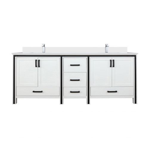 Lexora Ziva 84 inch W White Double Sink Vanity Cabinet, Cultured Marble Top and Faucet Set