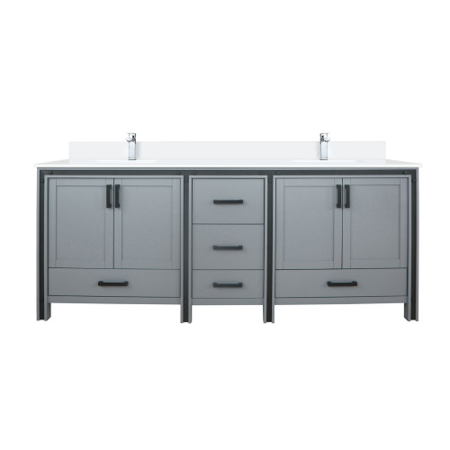 Lexora LVZV84DB201 Ziva 84 inch W Dark Grey Double Sink Vanity Cabinet, White Quartz Top and Faucet Set