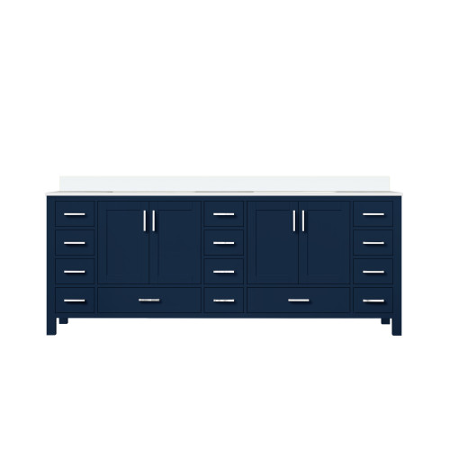 Lexora Jacques 84 in. W Navy Blue Double Sink Vanity Cabinet and White Quartz Top
