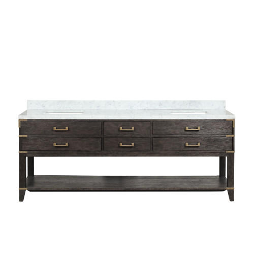 Lexora LVN84DK100 Norwalk 84 inch W Brown Oak Double Sink Vanity Cabinet and Carrara Marble Top