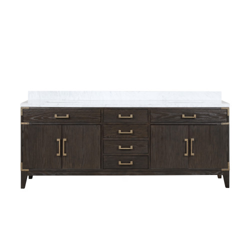 Lexora LVL84DK100 Laurel 84 inch W Brown Oak Double Sink Vanity Cabinet and Carrara Marble Top