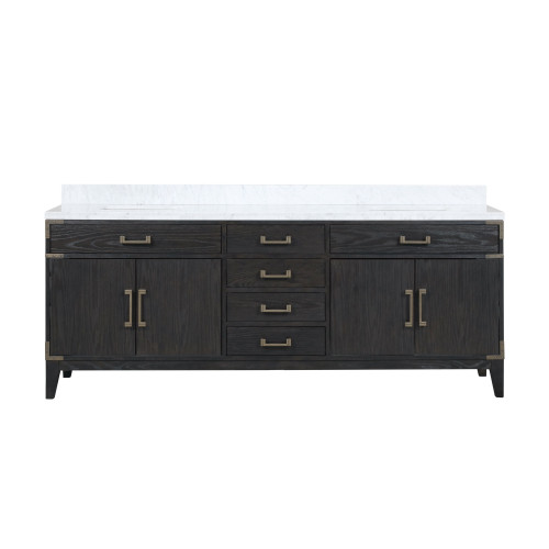 Lexora Laurel 84 inch W Black Oak Double Sink Vanity Cabinet and Carrara Marble Top