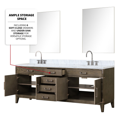 Lexora  LVL84DR100 Laurel 84 in W x 22 in D Grey Oak Double Bath Vanity and Carrara Marble Top