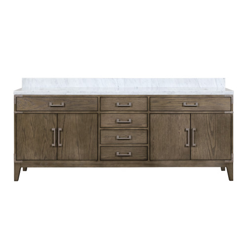 Lexora Laurel 84 inch W Grey Oak Double Sink Vanity Cabinet and Carrara Marble Top