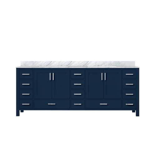 Lexora LJ342284DEDS000 Jacques 84 in. W Navy Blue Double Sink Vanity Cabinet and Carrara Marble Top