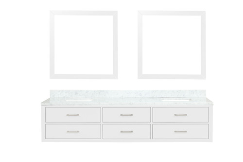 Lexora LVC84DA110 Castor 84 inch W White Double Sink Wall Hung Vanity Cabinet, Carrara Marble Top, and 36 in Mirrors