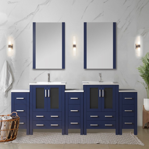 Lexora  LVV84D24E601 Volez 84 in W x 18.25 in D Navy Blue Double Bath Vanity with Side Cabinets, White Ceramic Top, and Faucet Set