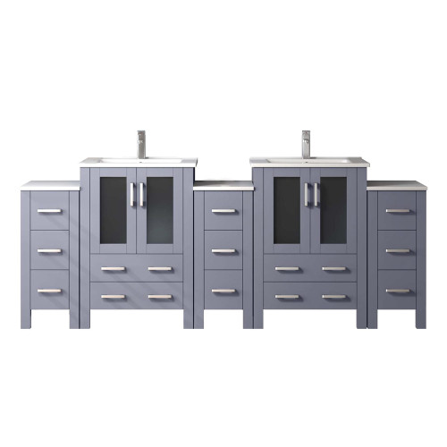 Lexora LVV84D24B601 Volez 84 inch W Dark Grey Double Sink Vanity Cabinet with Side Cabinets, White Ceramic Top, and Faucet Set