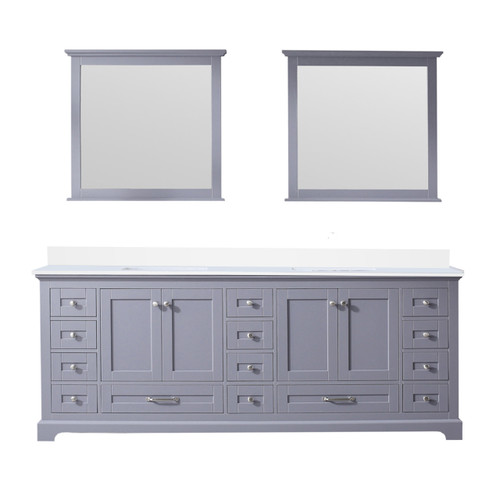Lexora Dukes 84 in. W Dark Grey Double Sink Vanity Cabinet, Cultured Marble Top, and 34 in. Mirrors