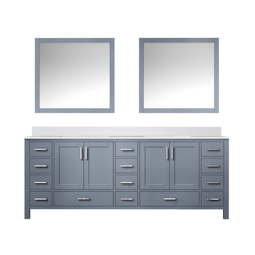 Lexora Jacques 84 in. W Dark Grey Bath Vanity Cabinet, Cultured Marble Top, and 34 in. Mirror