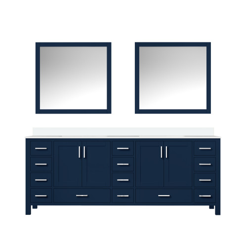 Lexora LVJ84DE310 Jacques 84 in. W Navy Blue Bath Vanity Cabinet, Cultured Marble Top, and 34 in. Mirror
