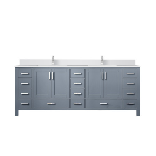 Lexora LVJ84DB201 Jacques 84 in. W Dark Grey Double Sink Vanity Cabinet, White Quartz Top, and Faucet Set
