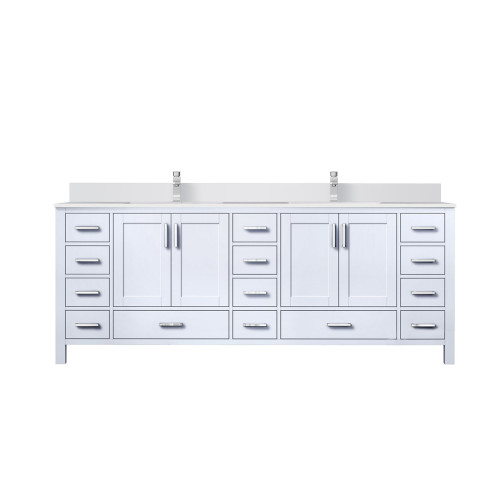 Lexora LVJ84DA301 Jacques 84 in. W White Bath Vanity Cabinet, Cultured Marble Top, and Faucet Set