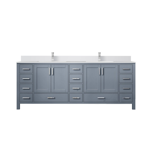 Lexora LVJ84DB301 Jacques 84 in. W Dark Grey Bath Vanity Cabinet, Cultured Marble Top, and Faucet Set
