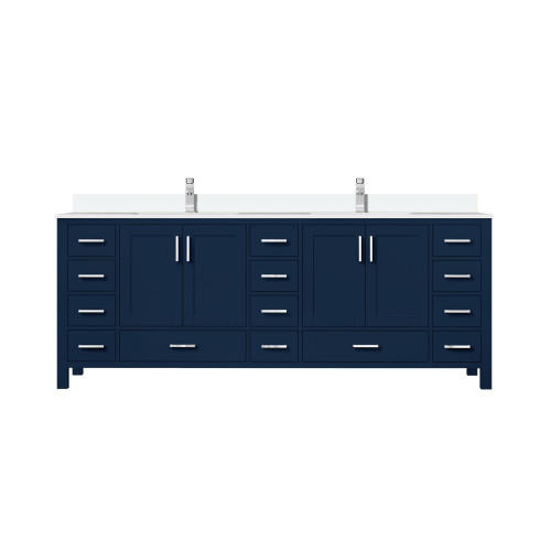 Lexora LVJ84DE301 Jacques 84 in. W Navy Blue Bath Vanity Cabinet, Cultured Marble Top, and Faucet Set