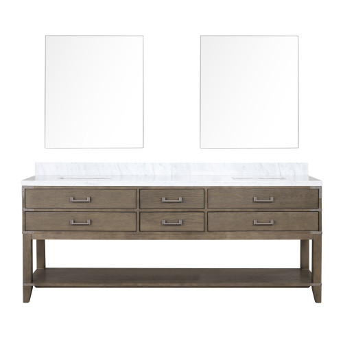 Lexora Norwalk 84 inch W Grey Oak Double Sink Vanity Cabinet, Carrara Marble Top, and 36 in Mirrors