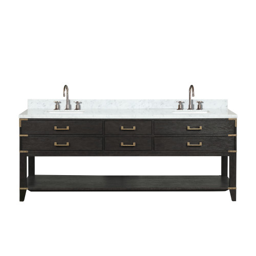 Lexora LVN84DJ101 Norwalk 84 inch W Black Oak Double Sink Vanity Cabinet, Carrara Marble Top, and Faucet Set