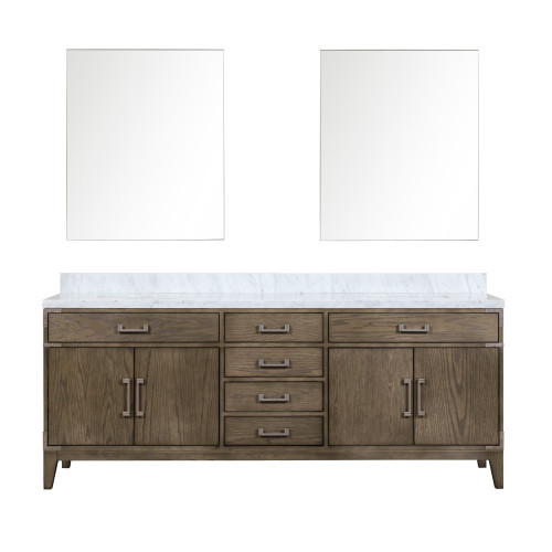Lexora LVL84DR110 Laurel 84 inch W Grey Oak Double Sink Vanity Cabinet, Carrara Marble Top, and 36 in Mirrors