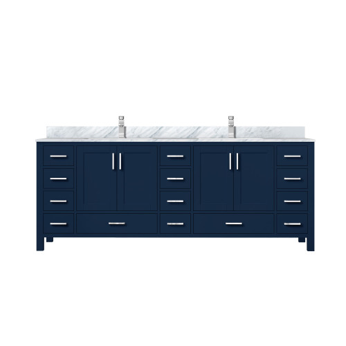 Lexora LVJ84DE101 Jacques 84 in. W Navy Blue Double Sink Vanity Cabinet, Carrara Marble Top, and Faucet Set Lexora LVJ84DE101 Jacques 84 in. W Navy Blue Double Sink Vanity Cabinet, Carrara Marble Top, and Faucet Set
