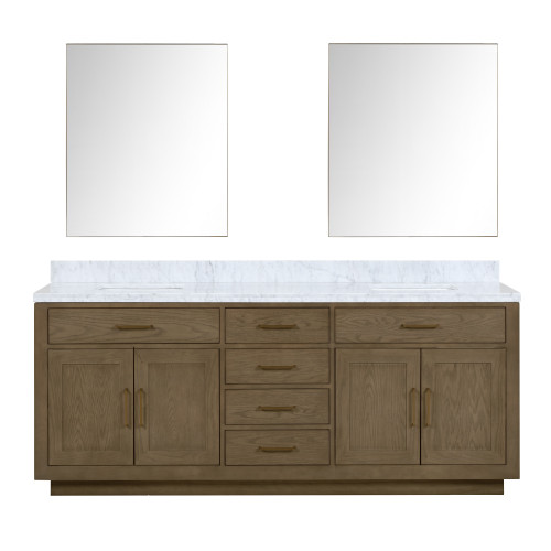 Lexora LVA84DR110 Abbey 84 inch W Grey Oak Double Sink Vanity Cabinet, Carrara Marble Top, and 36 in Mirrors