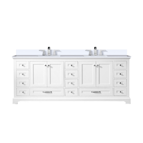 Lexora LVD84DA301 Dukes 84 in. W White Double Sink Vanity Cabinet, Cultured Marble Top, and Faucet Set