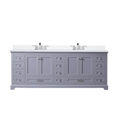 Lexora LVD84DB201 Dukes 84 in. W Dark Grey Double Sink Vanity Cabinet, White Quartz Top, and Faucet Set